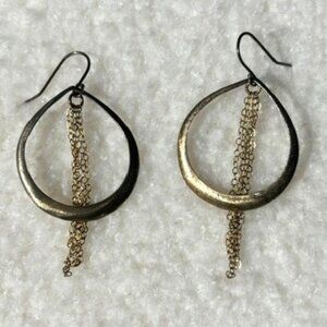 "Gold" Drop Loop Earrings with Chain Accents